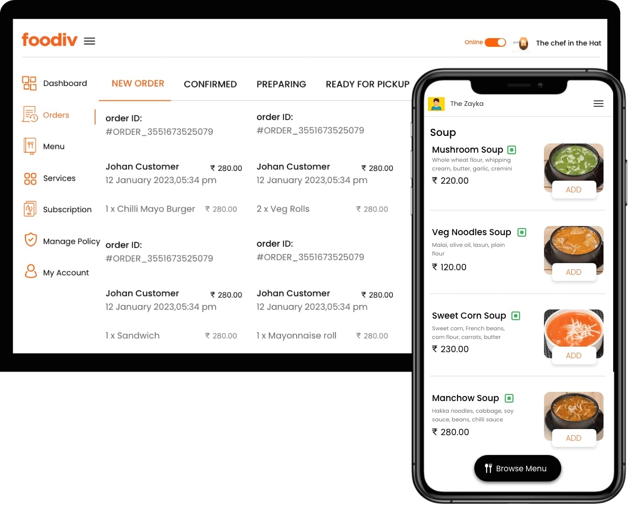 Foodiv - Online Restaurant Ordering System