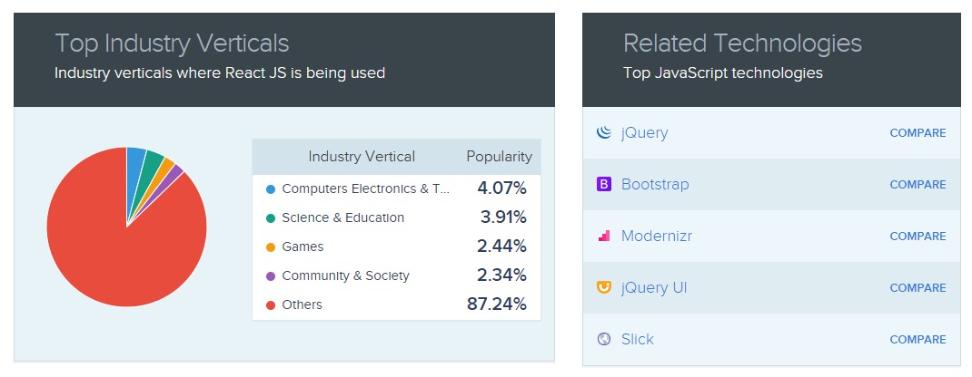 Industry verticals where React JS is being used