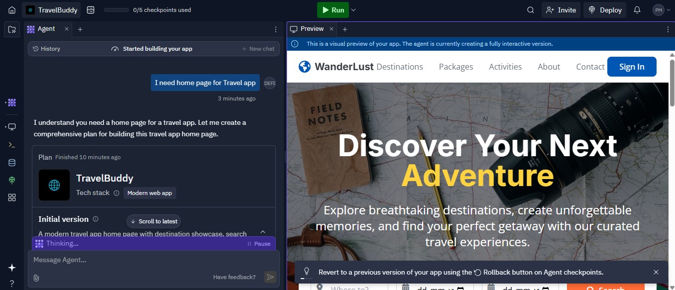 Replit Prompting and Result Preview Screen